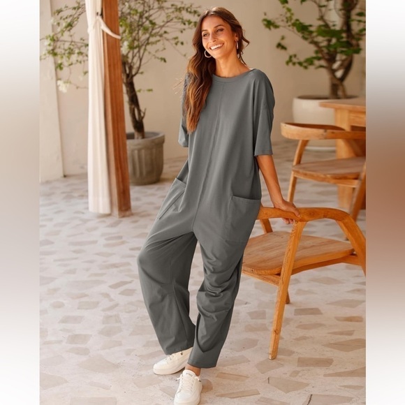 HOTSHOT TEE ONESIE Oversized Slouchy Fit Woman’s Jumpsuit in Gray Medium nwt - Picture 8 of 11